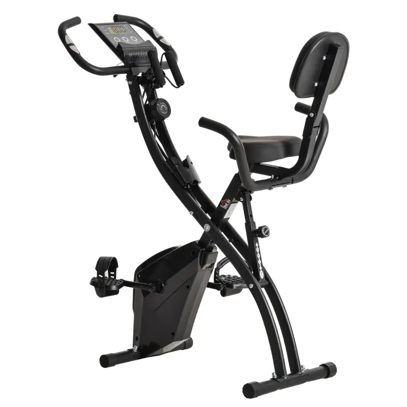 Bicicleta Estática Plegable 3 en 1 con Respaldo y 8 Niveles Resistencia Magnética, Bicicleta Estática para Casa Ajustable con Mo