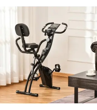 Bicicleta Estática Plegable 3 en 1 con Respaldo y 8 Niveles Resistencia Magnética, Bicicleta Estática para Casa Ajustable con Mo