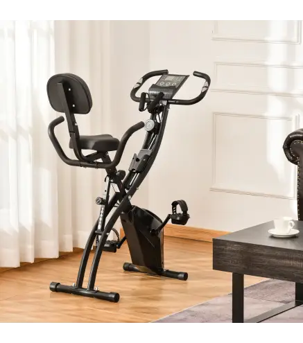 Bicicleta Estática Plegable 3 en 1 con Respaldo y 8 Niveles Resistencia Magnética, Bicicleta Estática para Casa Ajustable con Mo