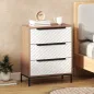 Cómoda con 3 Cajones de Tela Frentes con Patrón de Diamante para Salón Oficina Vestidor Natural y Blanco