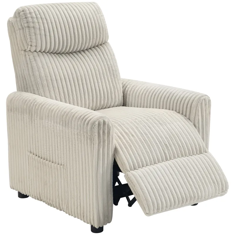 Sillón Relax Reclinable Manual Tapizado en Pana Instalación Rápida Reposapiés Acolchado Grueso Crema