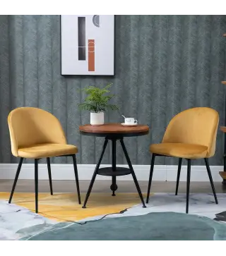 Pack de 2 Sillas de Comedor Tapizadas en Terciopelo con Respaldo Acolchados Patas de Metal Carga 90 kg 49x50x77 cm Camel