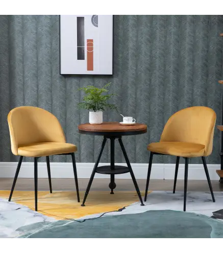 Pack de 2 Sillas de Comedor Tapizadas en Terciopelo con Respaldo Acolchados Patas de Metal Carga 90 kg 49x50x77 cm Camel