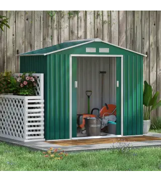 Caseta de Jardín 213x130x185 cm Cobertizo Metálico de Exterior para Almacenamiento de Herramientas Verde Oscuro