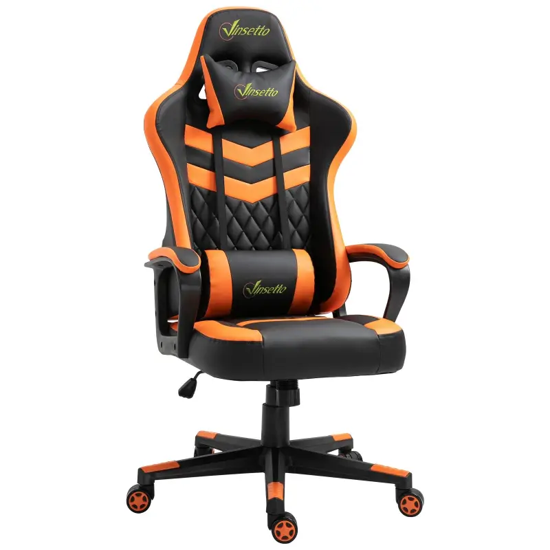 Silla Gaming Altura Regulable Basculante con Reposacabezas Cojín Lumbar 61x70x121-129 cm Naranja