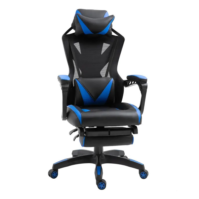 Silla Gaming Ergonómica Silla de Escritorio para Oficina con Altura Ajustable Respaldo Regulable de 170° Almohada Lumbar y Repos