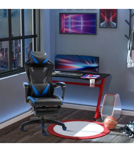 Silla Gaming Ergonómica Silla de Escritorio para Oficina con Altura Ajustable Respaldo Regulable de 170° Almohada Lumbar y Repos