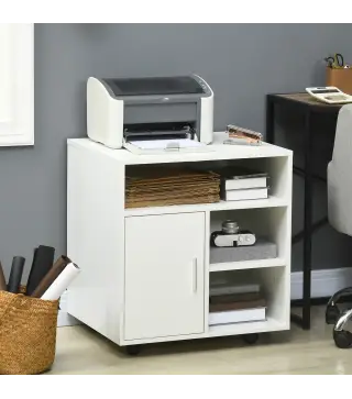 Mueble con Ruedas Armario de Oficina Multifuncional con Estantes con Amplio Espacio de Almacenaje 60x50x65,5 cm Blanco