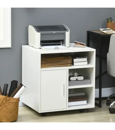 Mueble con Ruedas Armario de Oficina Multifuncional con Estantes con Amplio Espacio de Almacenaje 60x50x65,5 cm Blanco