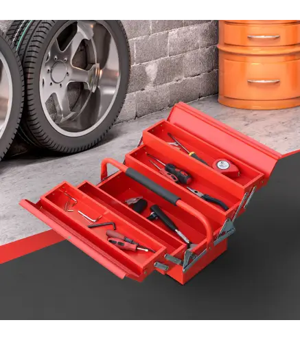 Caja de Herramientas Metálica, Maletín de Herramientas de Acero Plegable con 5 Bandejas y Asa, para Taller, Garaje, 45x20x34,5 c