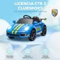 Coche Eléctrico para Niños con Licencia RUF CTR 3 Clubsport Mando a Distancia Motor Doble Sirena Ruedas Auxiliares Azul
