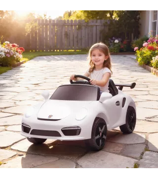 Coche Eléctrico para Niños con Licencia RUF CTR 3 Clubsport Mando a Distancia Motor Doble Ruedas Auxiliares Blanco