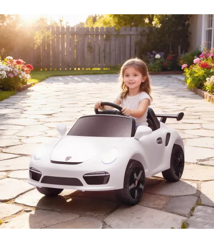 Coche Eléctrico para Niños con Licencia RUF CTR 3 Clubsport Mando a Distancia Motor Doble Ruedas Auxiliares Blanco