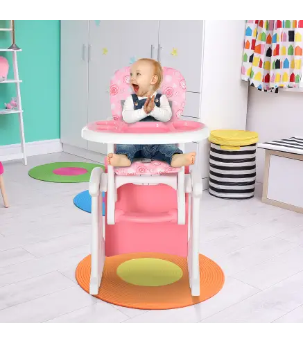 Trona para Bebés 2 en 1 para 6 Meses a 6 Años Transformable en Mesa y Silla Multifuncional Ajustable en 3 Posiciones Respaldo Al