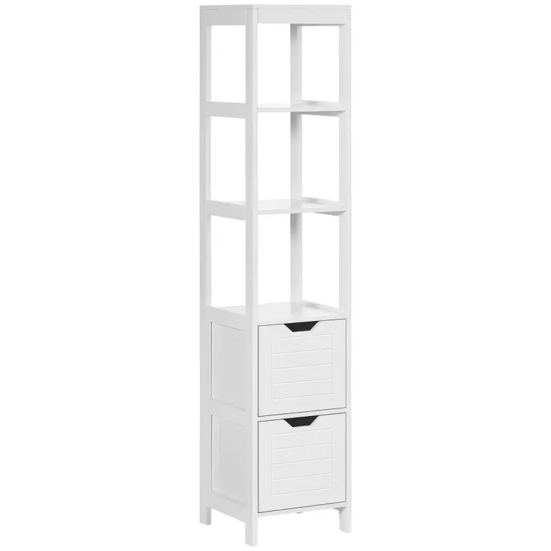 Mueble Columna con 3 Estantes Abiertos y 2 Cajones de Almacenaje Diseño Antivuelco 30x30x144 cm Blanco