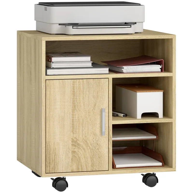 Mueble para Impresora con Ruedas Multifuncional con Estantes con Amplio Espacio de Almacenaje 60x50x65,5 cm Natural