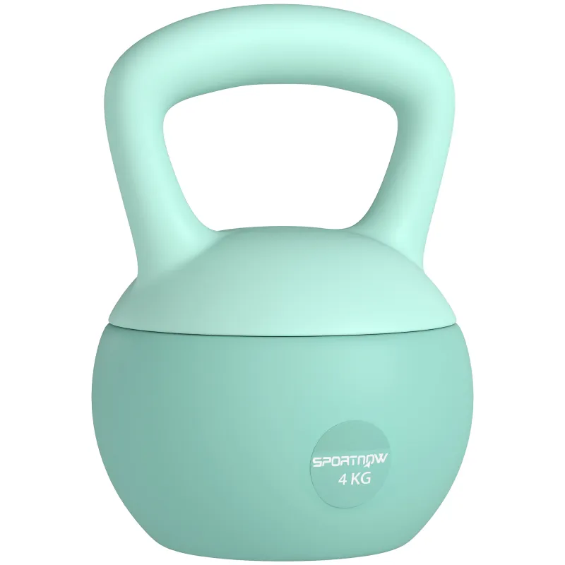 Pesa Rusa 4 kg Kettlebell Relleno de Arena Metálica y Mango Antideslizante para Entrenamiento en Casa 19x15x25 cm Verde