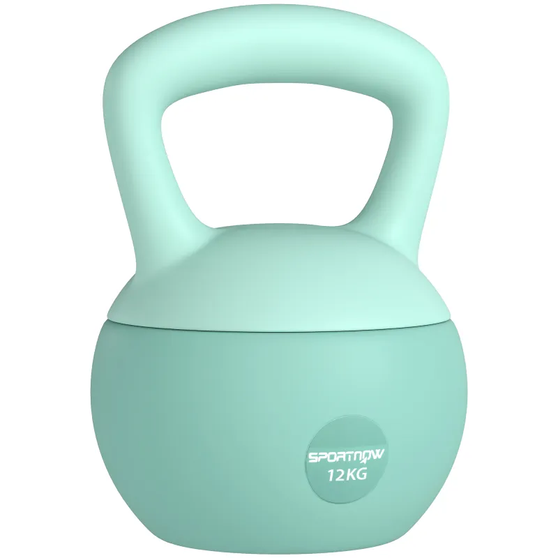 Pesa Rusa 12 kg Kettlebell Relleno de Arena Metálica Mango Antideslizante para Entreno en Casa 21x21x30 cm Verde