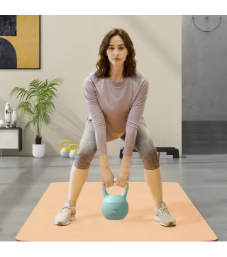 Pesa Rusa 12 kg Kettlebell Relleno de Arena Metálica Mango Antideslizante para Entreno en Casa 21x21x30 cm Verde