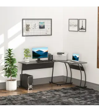 Mesa de Computadora en Forma de L Escritorio para Estudio Oficina Minimalista Moderno con Gran Espacio 112,5x152x74 cm Negro