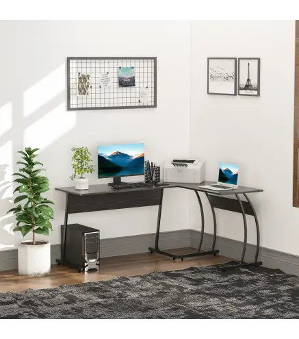 Mesa de Computadora en Forma de L Escritorio para Estudio Oficina Minimalista Moderno con Gran Espacio 112,5x152x74 cm Negro