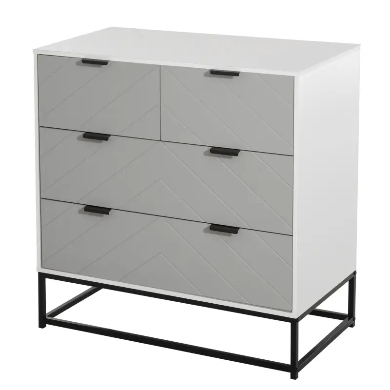Cómoda de Noche Moderno Cajonera con 4 Cajones y Base Elevada para Dormitorio Salón 80x40x79 cm Blanco y Gris