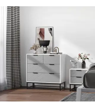 Cómoda de Noche Moderno Cajonera con 4 Cajones y Base Elevada para Dormitorio Salón 80x40x79 cm Blanco y Gris