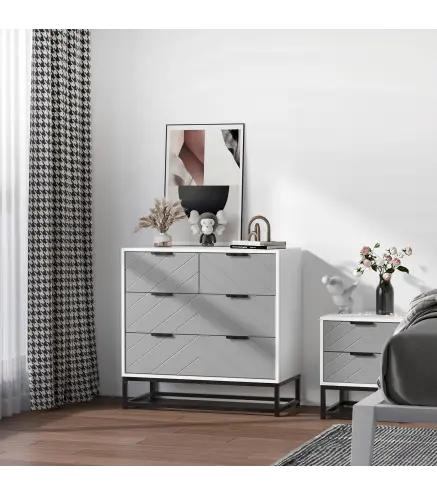 Cómoda de Noche Moderno Cajonera con 4 Cajones y Base Elevada para Dormitorio Salón 80x40x79 cm Blanco y Gris