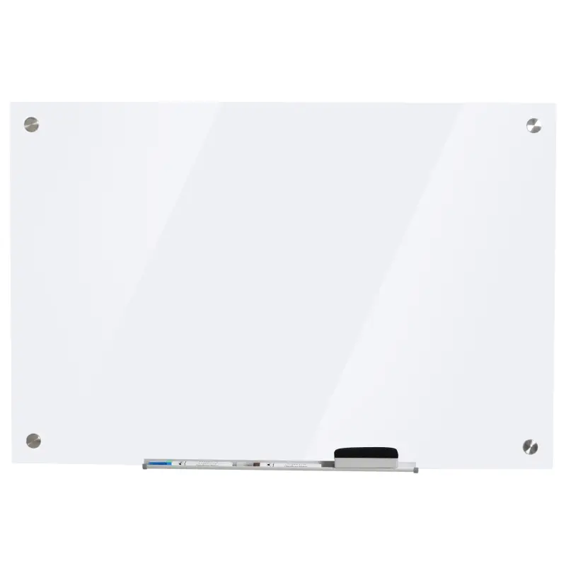 Pizarra de Cristal con Bandeja Pizarra de Pared sin Marco Incluye 4 Rotuladores y Borrador 90x60x0,45 cm Blanco