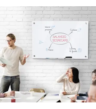 Pizarra de Cristal con Bandeja Pizarra de Pared sin Marco Incluye 4 Rotuladores y Borrador 90x60x0,45 cm Blanco