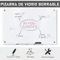 Pizarra de Cristal con Bandeja Pizarra de Pared sin Marco Incluye 4 Rotuladores y Borrador 90x60x0,45 cm Blanco