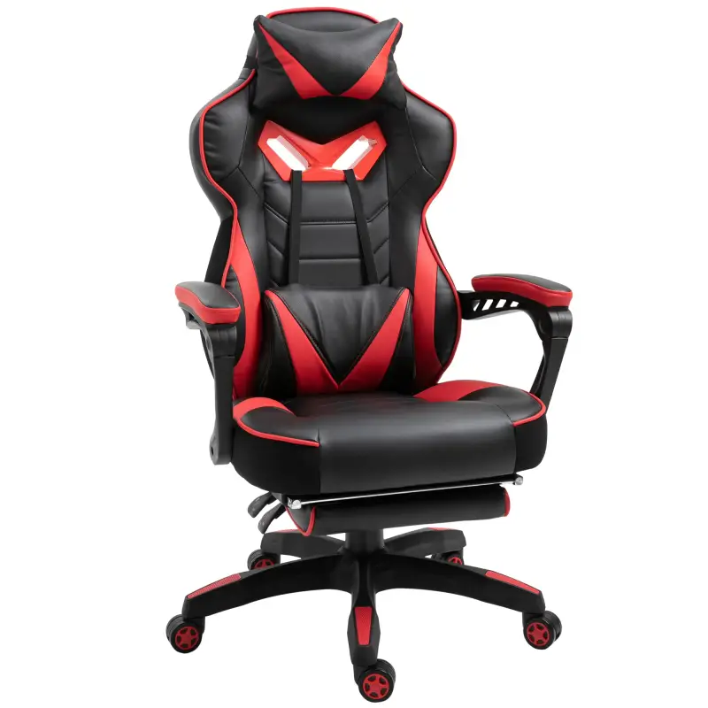 Silla Gaming Ergonómica Silla de Escritorio de Oficina Regulable en Altura Reclinable Respaldo 65x70x118,5-128,5cm Rojo