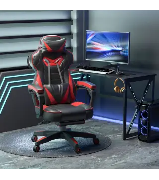 Silla Gaming Ergonómica Silla de Escritorio de Oficina Regulable en Altura Reclinable Respaldo 65x70x118,5-128,5cm Rojo