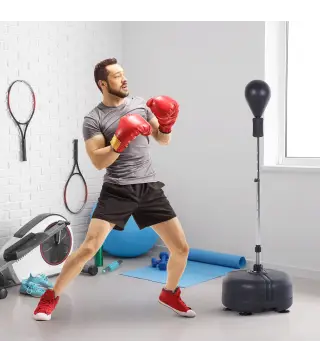 Saco de Boxeo de Pie con Altura Ajustable en 136-154 cm y Base Rellenable Pera de Boxeo con Soporte y Guantes Negro