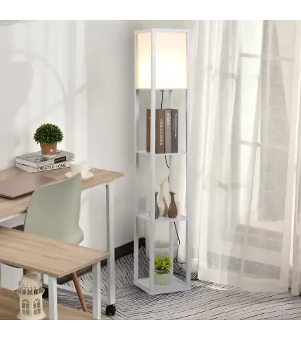 Lámpara de Pie con Estantes de Almacenaje, Lámpara de Lectura Moderna, Pantalla de Acrílico, Casquillo E27, para Decoración, Sal