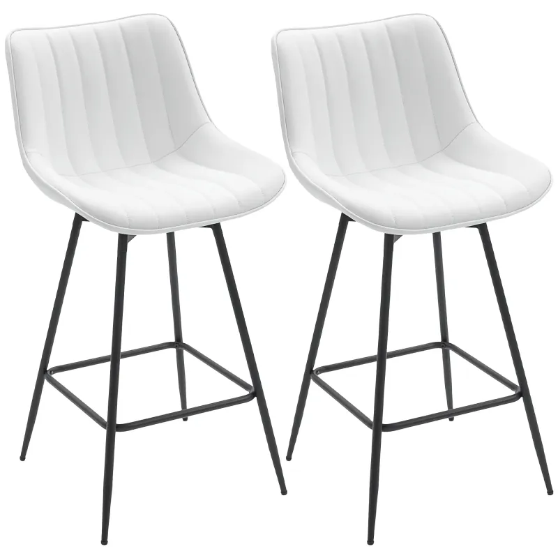 Juego de 2 Taburetes de Bar, Sillas de Bar Giratorio 360° Tapizado en Cuero Sintético con Respaldo y Reposapiés Blanco Juego de 2 Taburetes de Bar, Sillas de Bar Giratorio 360° Tapizado en Cuero Sintético con Respaldo y Reposapiés Blanco