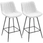 Juego de 2 Taburetes de Bar, Sillas de Bar Giratorio 360° Tapizado en Cuero Sintético con Respaldo y Reposapiés Blanco