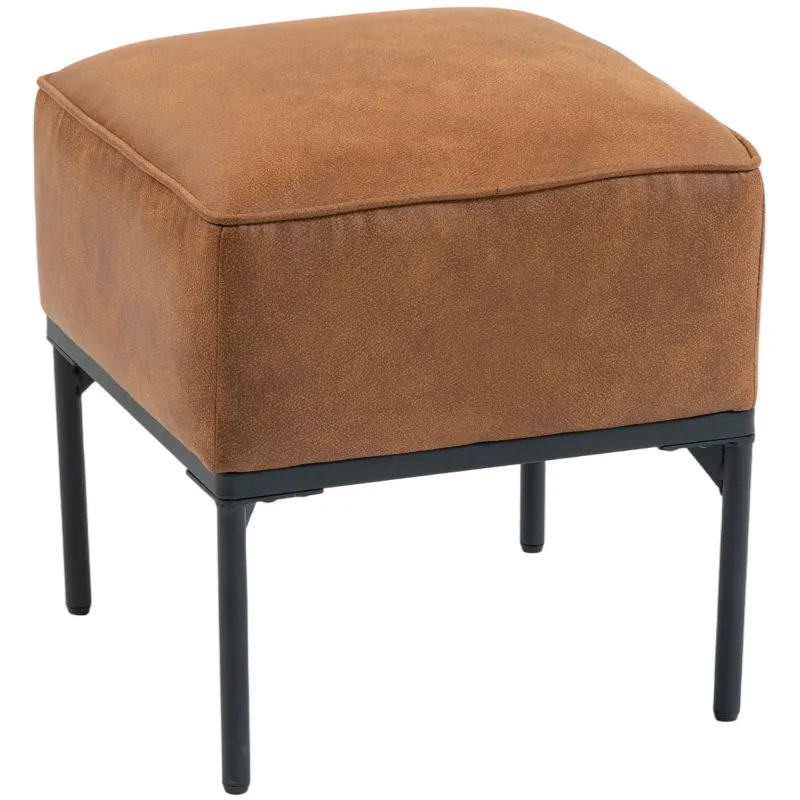 Reposapiés Salón Taburete Bajo Tapizado en PU con Patas de Acero Acolchado Grueso Otomana para Sofá Marrón
