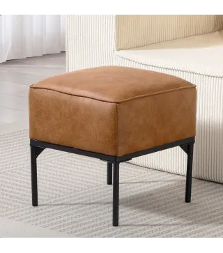 Reposapiés Salón Taburete Bajo Tapizado en PU con Patas de Acero Acolchado Grueso Otomana para Sofá Marrón