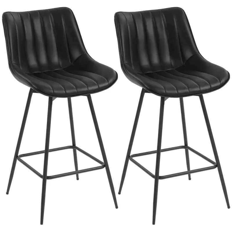 Juego de 2 Taburetes de Bar, Sillas de Bar Giratorio 360° Tapizado en Cuero Sintético con Respaldo y Reposapiés Negro Juego de 2 Taburetes de Bar, Sillas de Bar Giratorio 360° Tapizado en Cuero Sintético con Respaldo y Reposapiés Negro