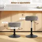 Taburete de Bar con Almacenaje Altura Ajustable Taburete de Cocina Redondo Giratorio Tapizado en Chenilla Gris