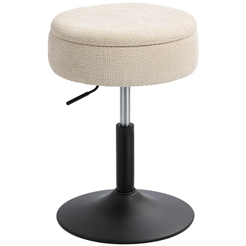 Taburete de Bar con Almacenaje Altura Ajustable Taburete de Cocina Redondo Giratorio Tapizado en Chenilla Beige