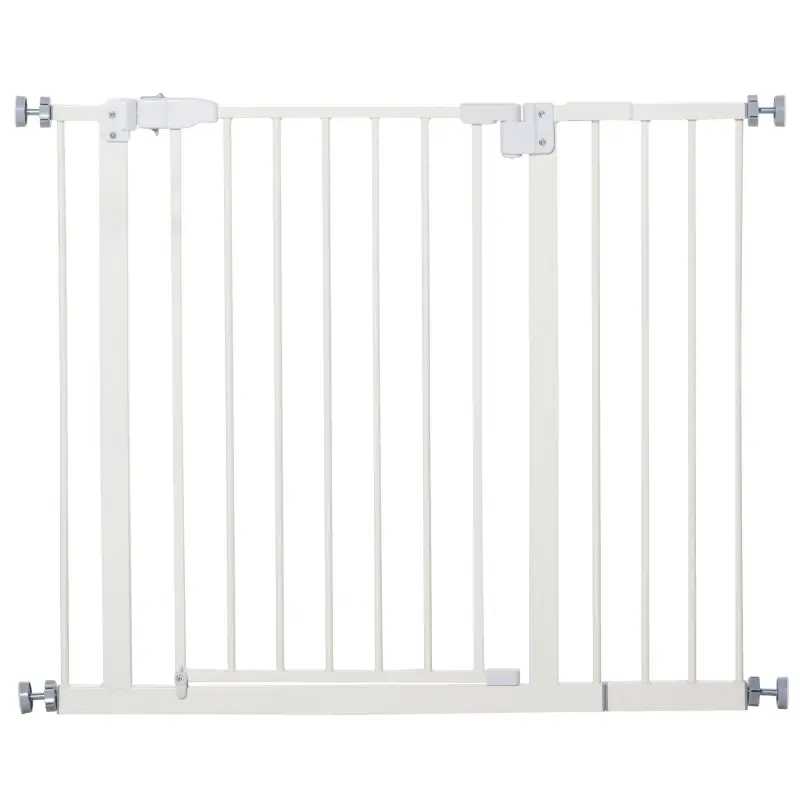 Puerta para Perros con Longitud Ajustable Sistema de Cierre Automático para Escaleras Pasillos 74-97,5x76,2 cm Blanco