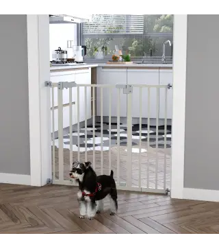 Puerta para Perros con Longitud Ajustable Sistema de Cierre Automático para Escaleras Pasillos 74-97,5x76,2 cm Blanco
