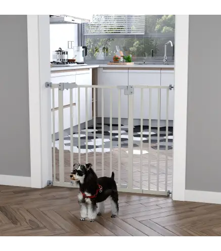 Puerta para Perros con Longitud Ajustable Sistema de Cierre Automático para Escaleras Pasillos 74-97,5x76,2 cm Blanco
