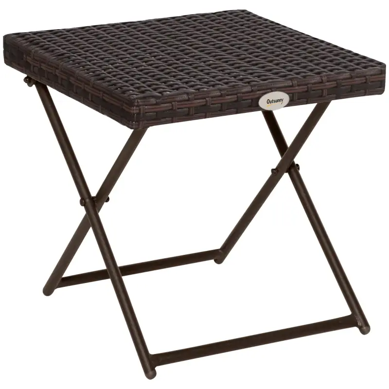 Mesa de Terraza Exterior de Ratán PE Plegable con Patas Cruzadas y Marco de Acero para Patio Balcón 40x40x40 cm Marrón