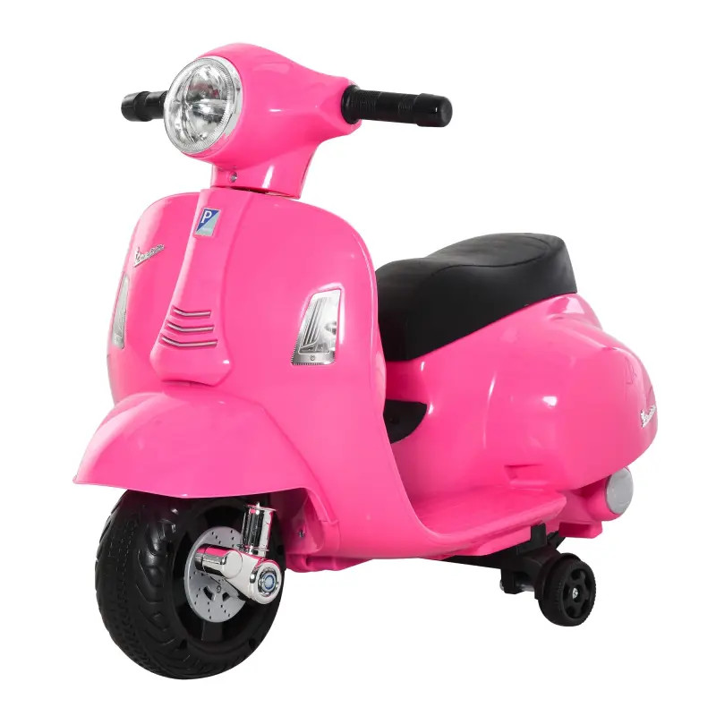 Moto Eléctrica Vespa para Niños de 18-36 Meses Moto de Batería 6V con Faro Bocina y 4 Ruedas 66,5x38x52 cm Rosa