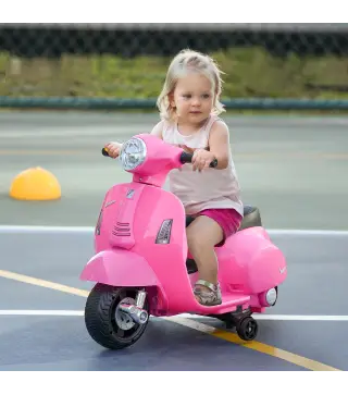 Moto Eléctrica Vespa para Niños de 18-36 Meses Moto de Batería 6V con Faro Bocina y 4 Ruedas 66,5x38x52 cm Rosa