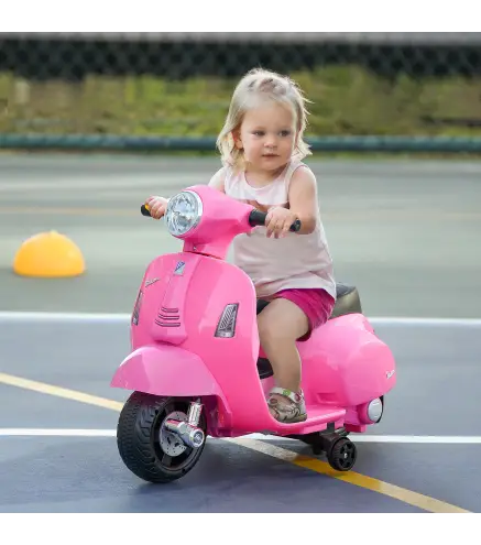 Moto Eléctrica Vespa para Niños de 18-36 Meses Moto de Batería 6V con Faro Bocina y 4 Ruedas 66,5x38x52 cm Rosa