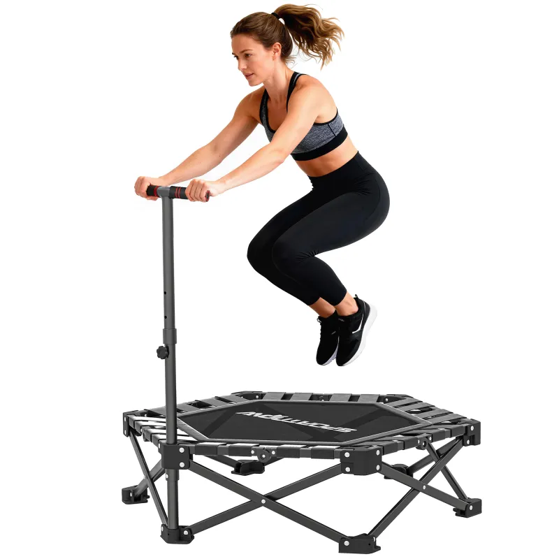 Trampolín de Fitness Plegable 104 cm con Barra Ajustable en 3 Alturas Marco Metálico Reforzado y Bolsa 104x104x114 cm